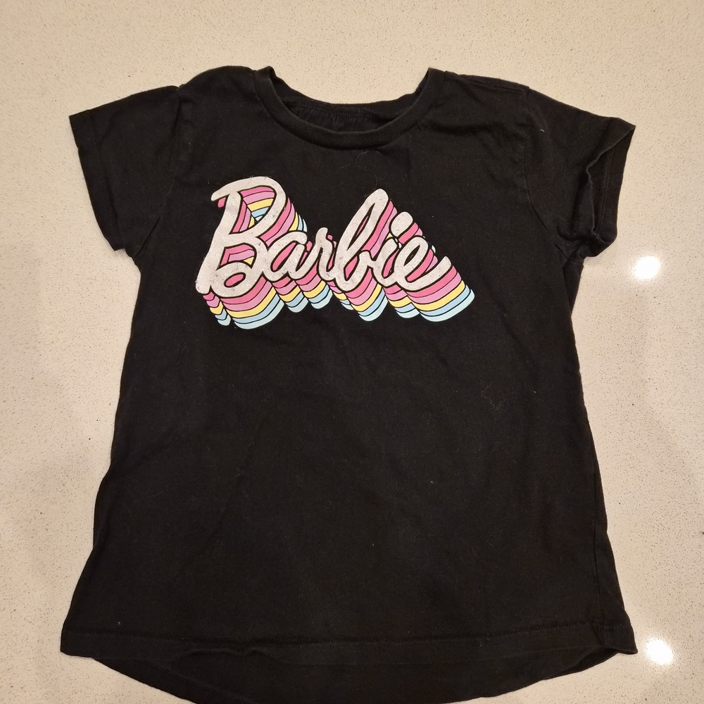 Barbie Black Short Sleeve Tee with Colorful Logo Sz 7-8